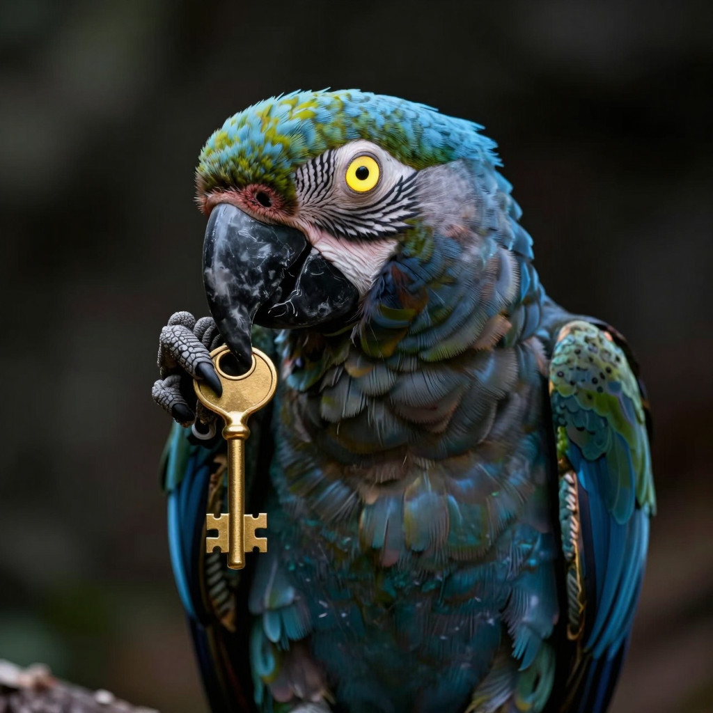 Parrot holding a key